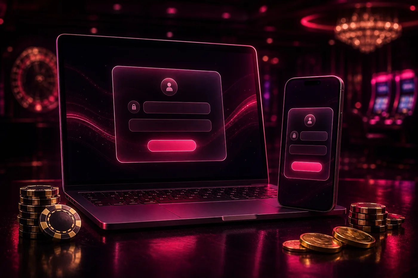 Ekran logowania do konta NV Casino na laptopie i smartfonie